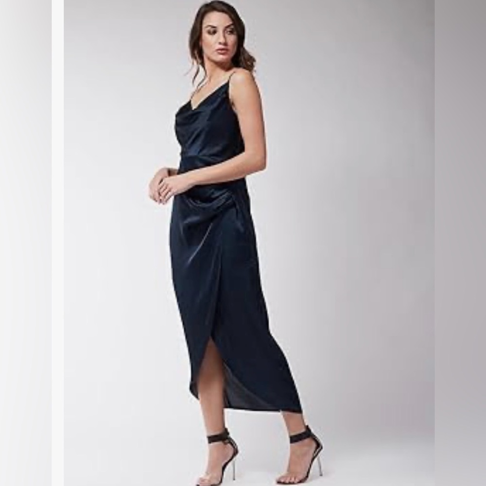 Navy Satin Cowl Neck Maxi Slip Dress